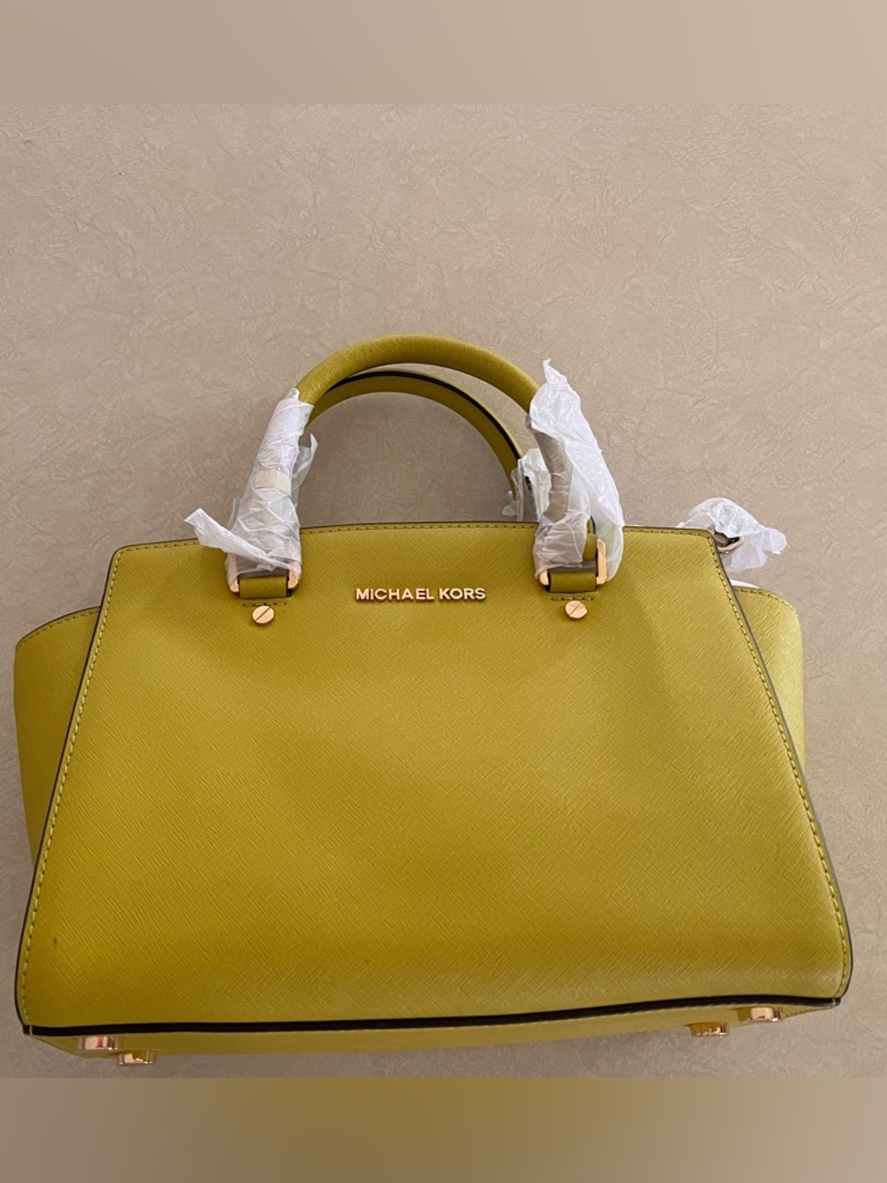 MICHAEL Michael Kors Yellow-Green Saffiano Leather Satchel - Picture 2 of 15